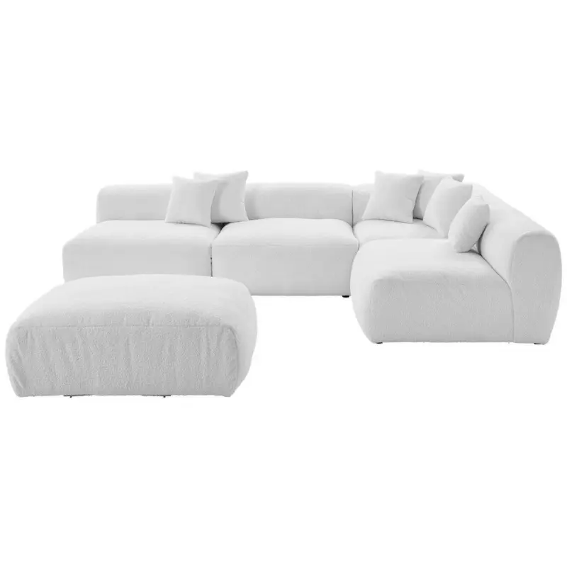 Ecksofa inkl. Hocker in Flachgewebe, Teddystoff Weiß