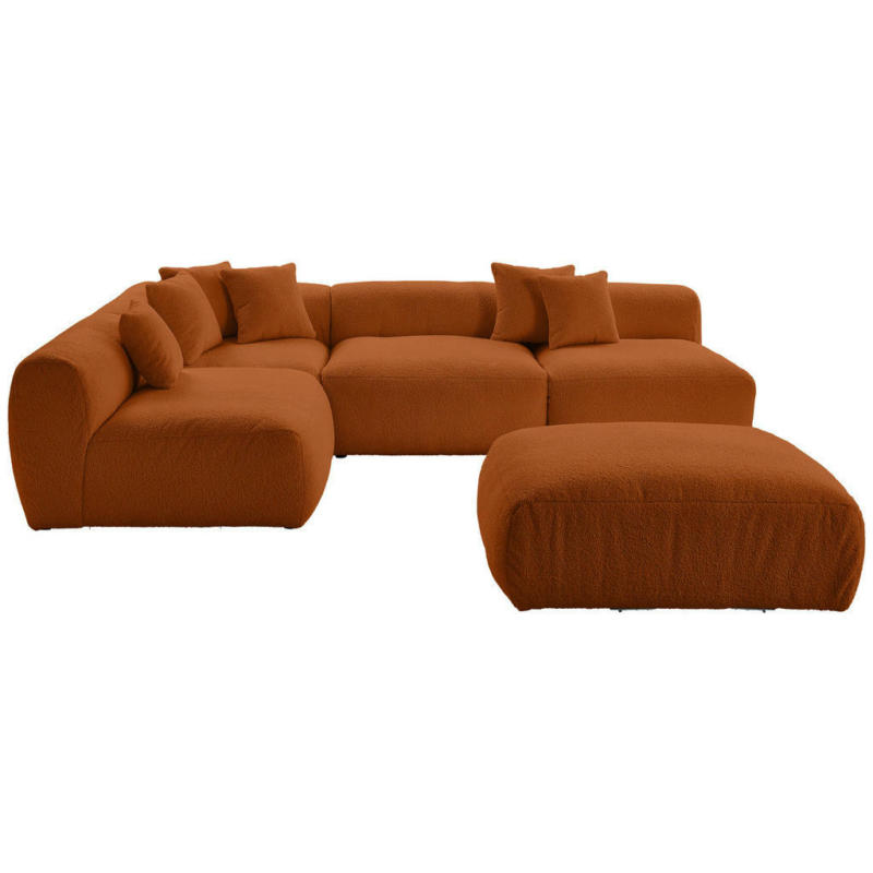 Ecksofa inkl. Hocker in Flachgewebe, Teddystoff Rostfarben