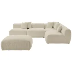 Ecksofa inkl. Hocker in Flachgewebe, Teddystoff Beige