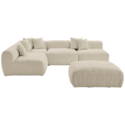 Ecksofa inkl. Hocker in Flachgewebe, Teddystoff Beige