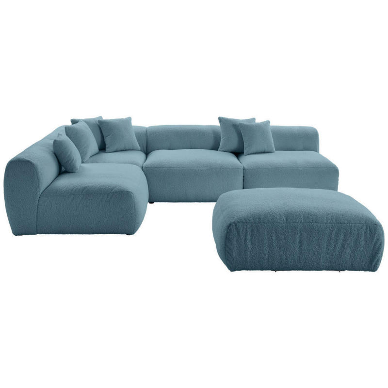 Ecksofa inkl. Hocker in Flachgewebe, Teddystoff Blau