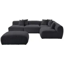 Ecksofa inkl. Hocker in Flachgewebe, Teddystoff Dunkelgrau