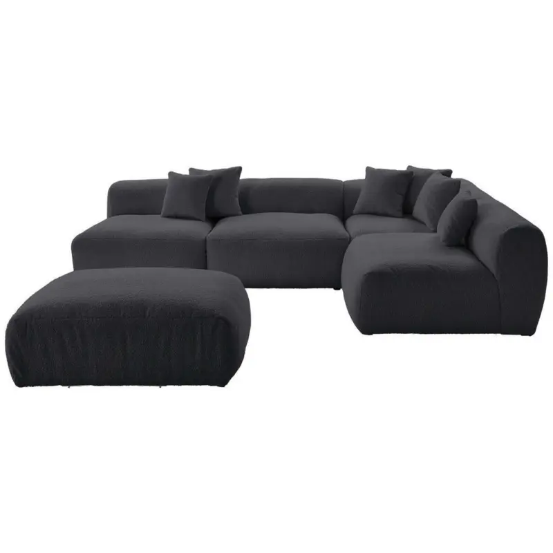 Ecksofa inkl. Hocker in Flachgewebe, Teddystoff Dunkelgrau