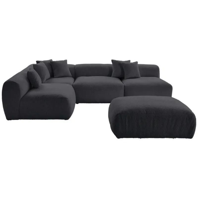 Ecksofa inkl. Hocker in Flachgewebe, Teddystoff Dunkelgrau