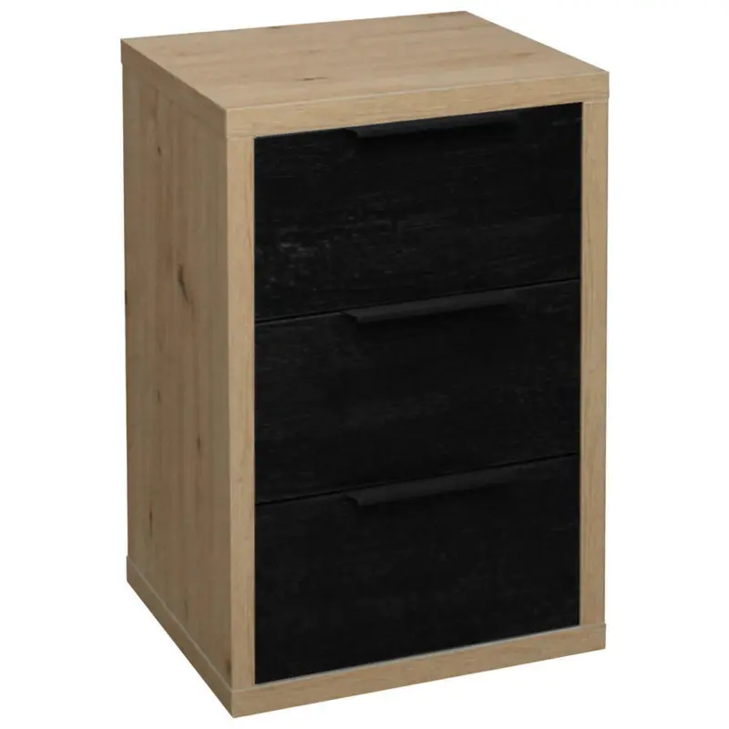 Nachtkästchen in Schwarz, Eiche Artisan