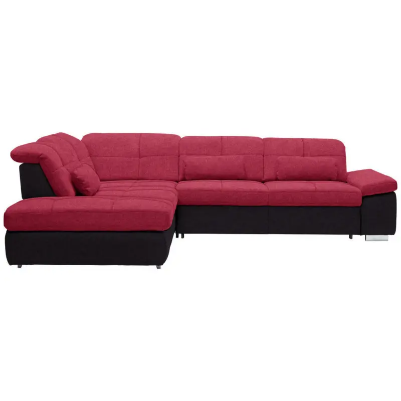 Ecksofa in Chenille Rot, Schwarz
