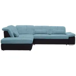 Ecksofa in Chenille Schwarz, Türkis