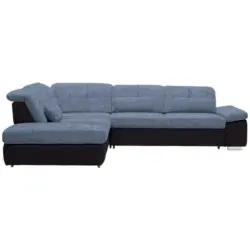 Ecksofa in Chenille Blau, Schwarz