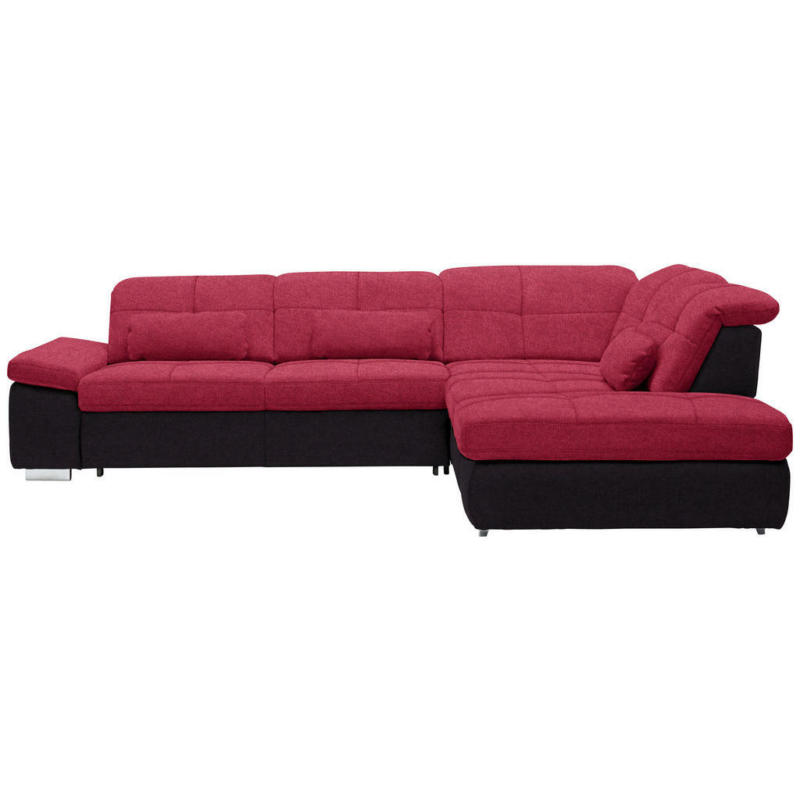 Ecksofa in Chenille Rot, Schwarz