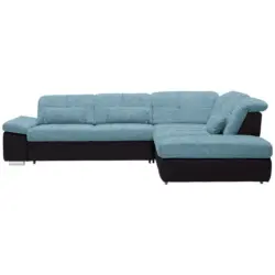 Ecksofa in Chenille Schwarz, Türkis