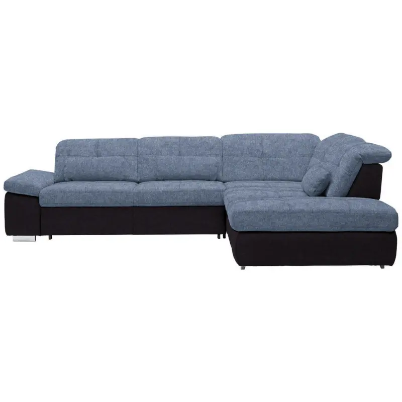 Ecksofa in Chenille Blau, Schwarz
