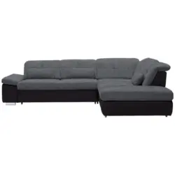 Ecksofa in Chenille Schwarz, Dunkelgrau