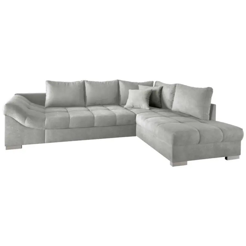 Eckschlafsofa in Mikrofaser Silberfarben