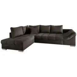 Eckschlafsofa in Mikrofaser Dunkelbraun