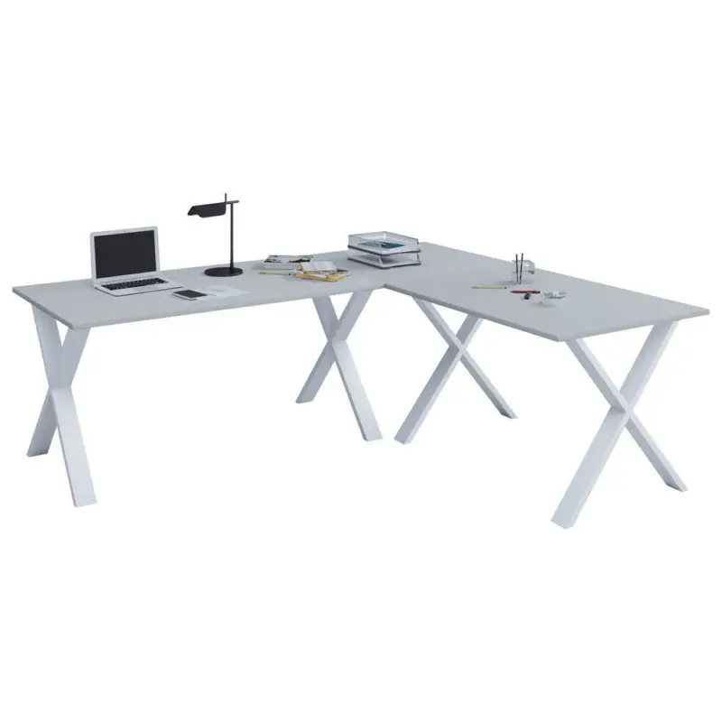 Eckschreibtisch 160/80/76 cm in Grau, Weiß