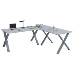 Eckschreibtisch 190/50/76 cm in Grau, Silberfarben