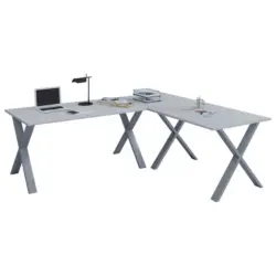 Eckschreibtisch 190/50/76 cm in Grau, Silberfarben