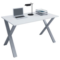 Schreibtisch 140/50/76 cm in Silberfarben, Weiß