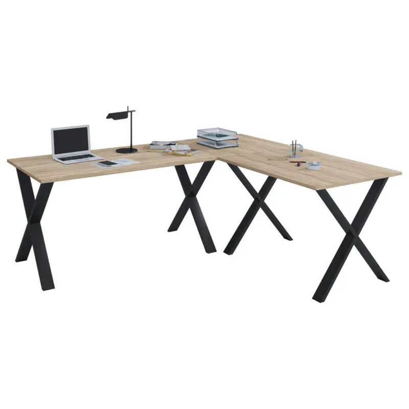 Eckschreibtisch 190/50/76 cm in Schwarz, Sonoma Eiche