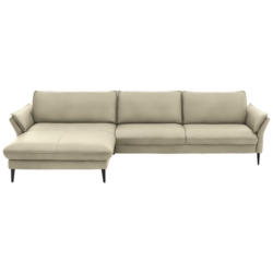 Ecksofa in Echtleder Creme, Naturfarben