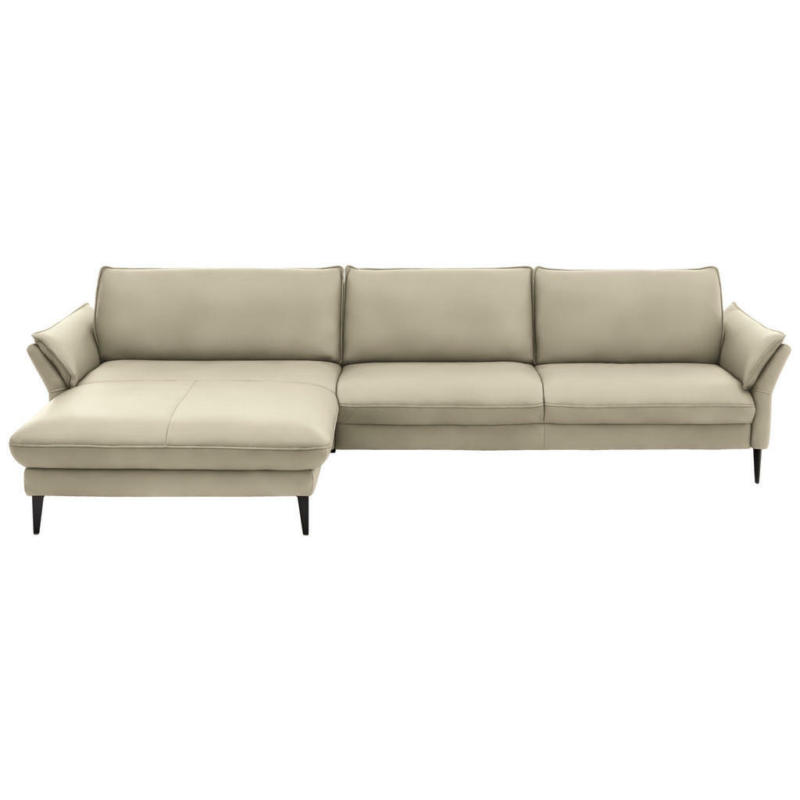 Ecksofa in Echtleder Creme, Naturfarben