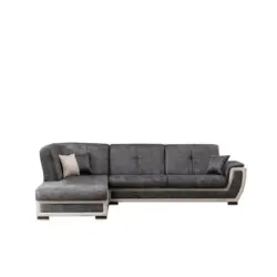 Eckschlafsofa in Webstoff Creme, Grau