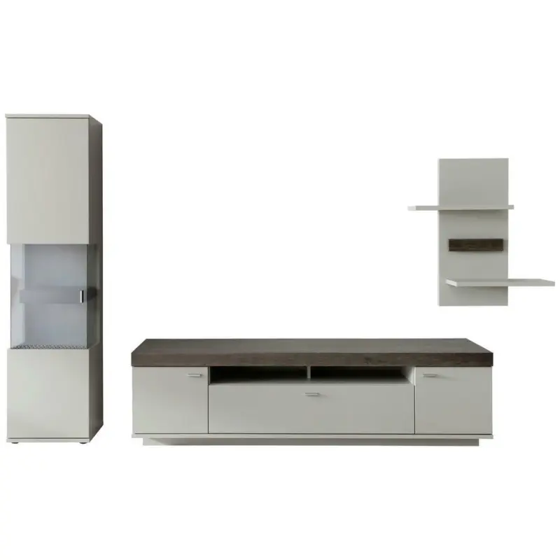 Wohnwand 320/201/50 cm in Grau, Eichefarben