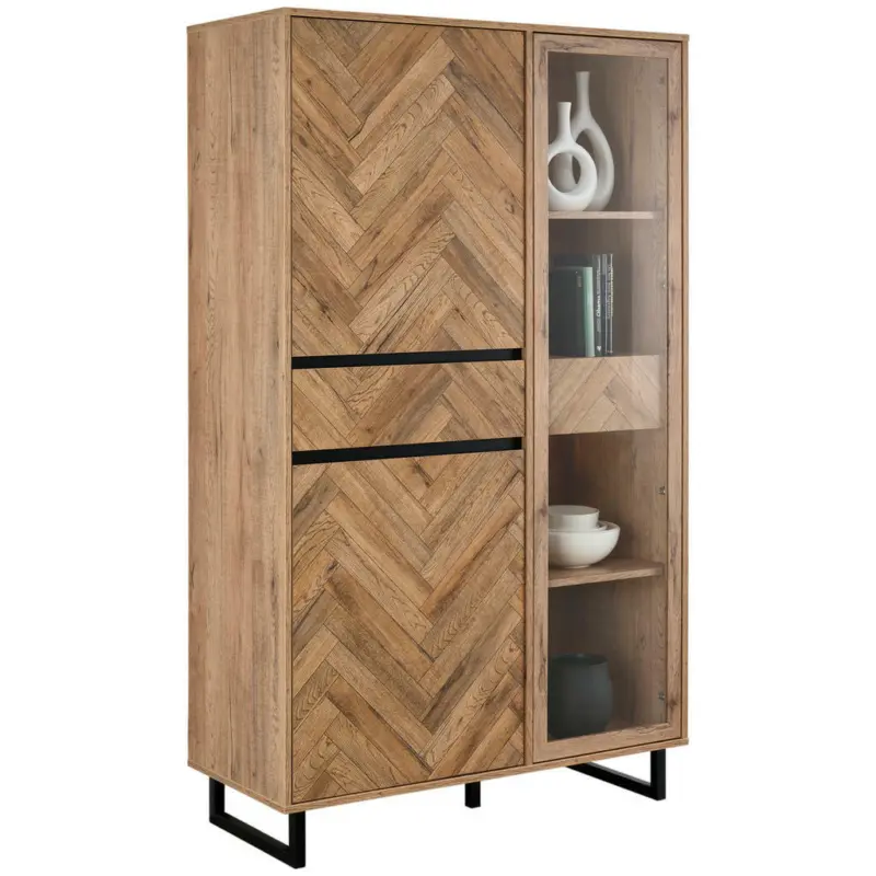 Vitrine in Schwarz, Eichefarben