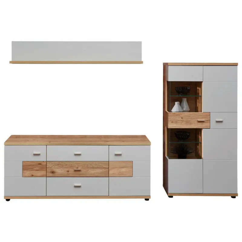 Wohnwand 245/170/48 cm in Hellgrau, Eiche Artisan, Wildeiche