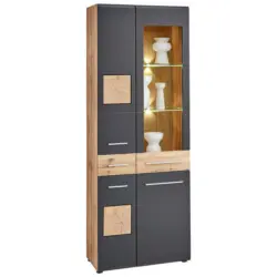 Vitrine in Schwarz, Eichefarben