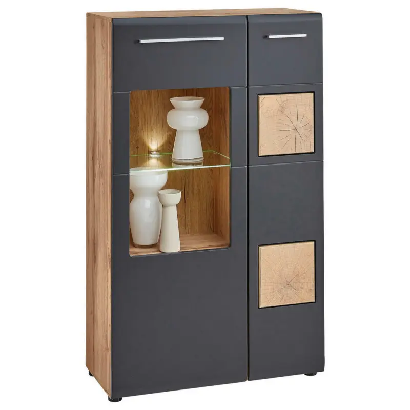 Vitrine in Schwarz, Eichefarben
