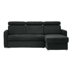 Ecksofa in Velours Schwarz