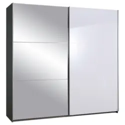 Schwebetürenschrank in Grau, Weiß