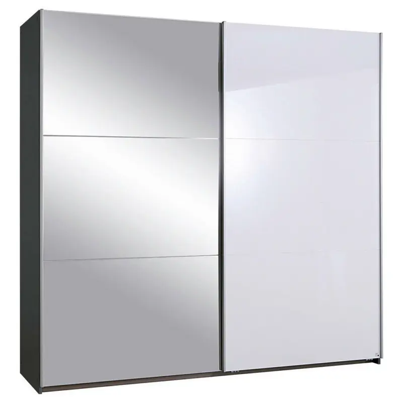 Schwebetürenschrank in Grau, Weiß