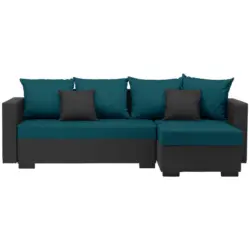 Ecksofa in Flachgewebe Schwarz, T&uuml;rkis