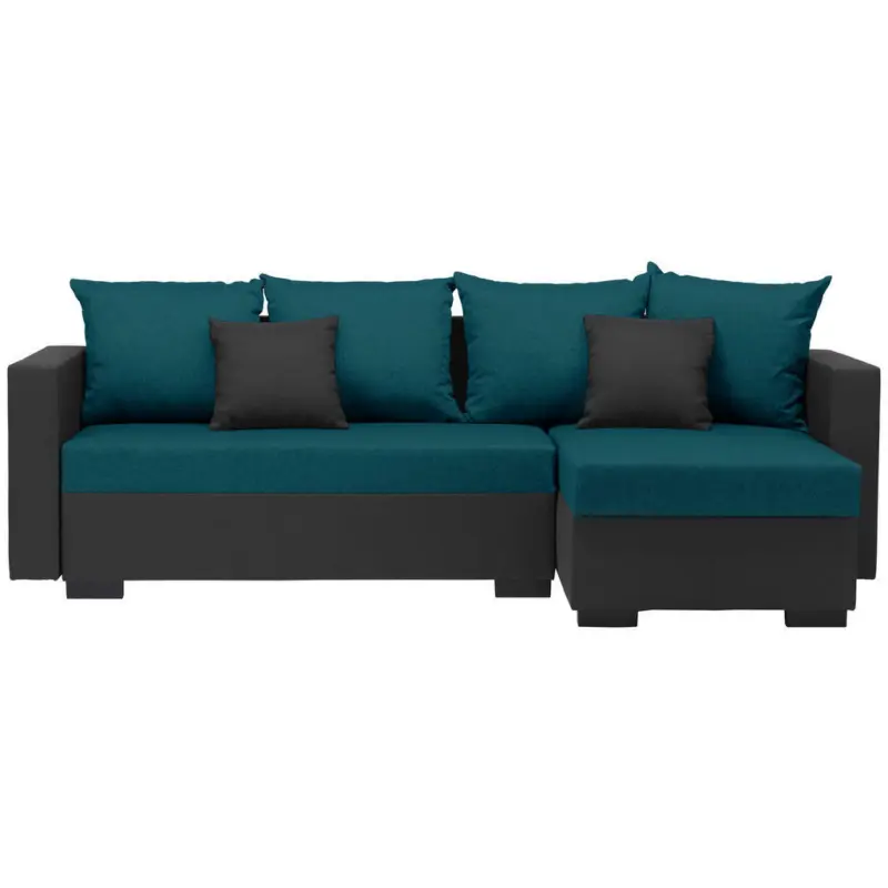 Ecksofa in Flachgewebe Schwarz, T&uuml;rkis