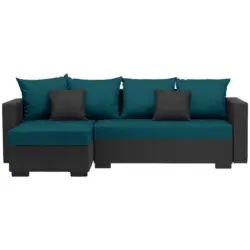 Ecksofa in Flachgewebe Schwarz, Türkis