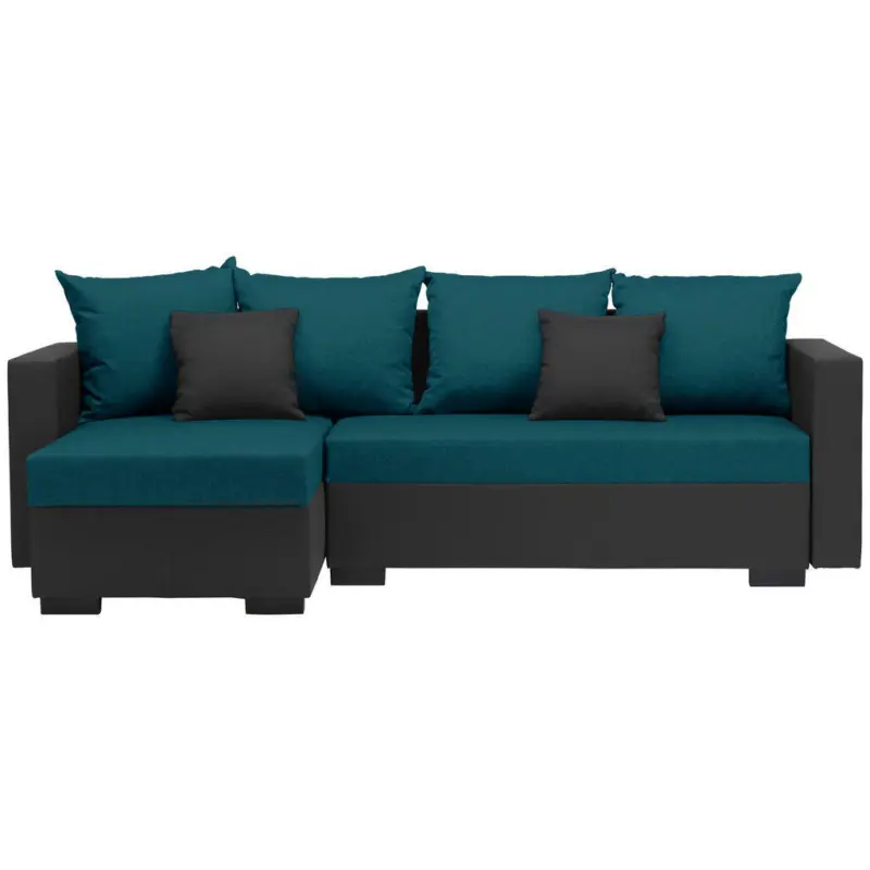 Ecksofa in Flachgewebe Schwarz, Türkis