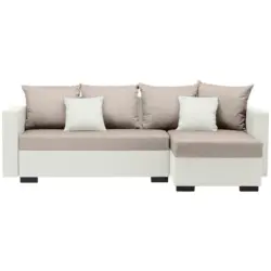 Ecksofa in Flachgewebe Weiß, Beige