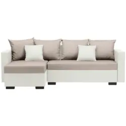 Ecksofa in Flachgewebe Weiß, Beige