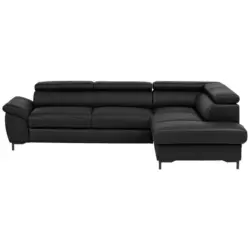 Ecksofa in Kombination Echtleder/Lederlook Schwarz
