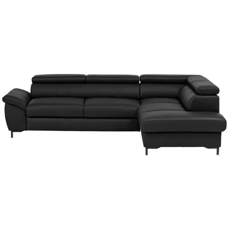 Ecksofa in Kombination Echtleder/Lederlook Schwarz