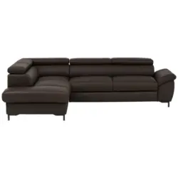 Ecksofa in Kombination Echtleder/Lederlook Dunkelbraun