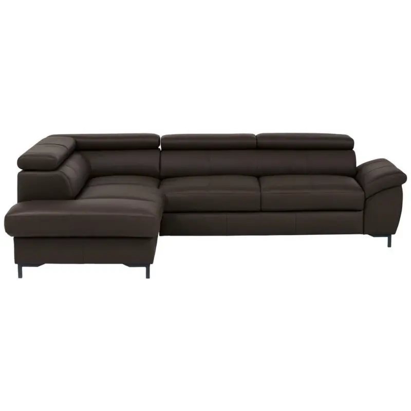 Ecksofa in Kombination Echtleder/Lederlook Dunkelbraun