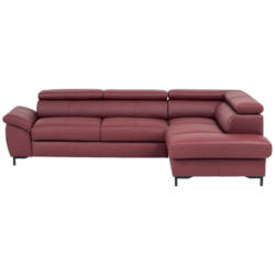 Ecksofa in Kombination Echtleder/Lederlook Bordeaux