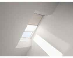 VELUX Vorteils-Set Verdunkelungsrollo uni hellbeige und Faltstore Plissee weiß manuell Rahmen aluminium DFD SK10 1085S