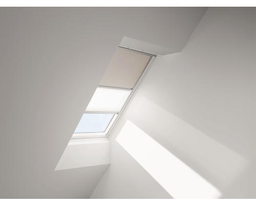 VELUX Vorteils-Set Verdunkelungsrollo uni hellbeige und Faltstore Plissee weiß manuell Rahmen aluminium DFD MK04 1085S