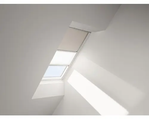 VELUX Vorteils-Set Verdunkelungsrollo uni hellbeige und Faltstore Plissee weiß manuell Rahmen aluminium DFD P06 1085S