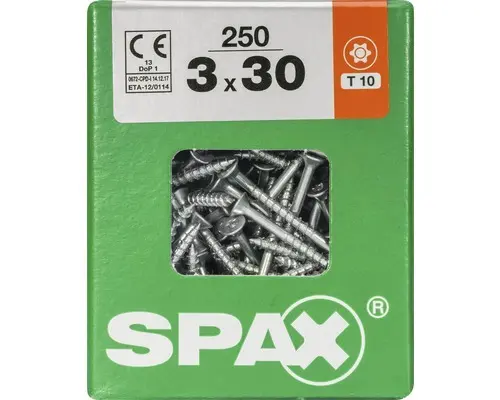 Spax Universalschraube Senkkopf Stahl gehärtet T 10, Holz-Teilgewinde 3x30 mm, 250 Stück