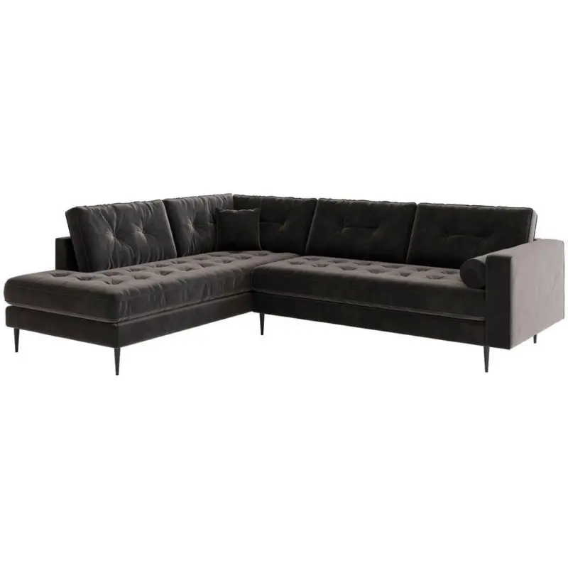 Ecksofa in Flachgewebe Schwarz